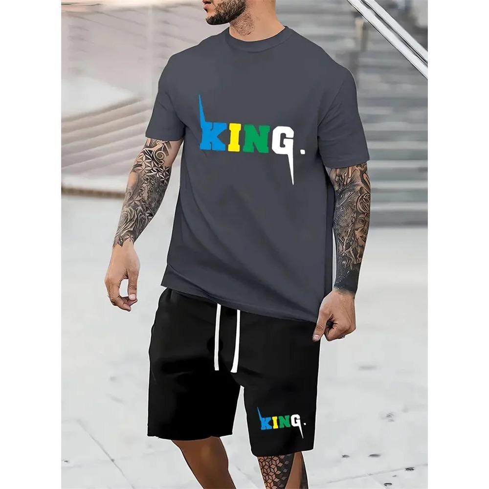 Summer Men s Printed Sports Suit King Series Fashionable Versatile Breathable Casual Trend S