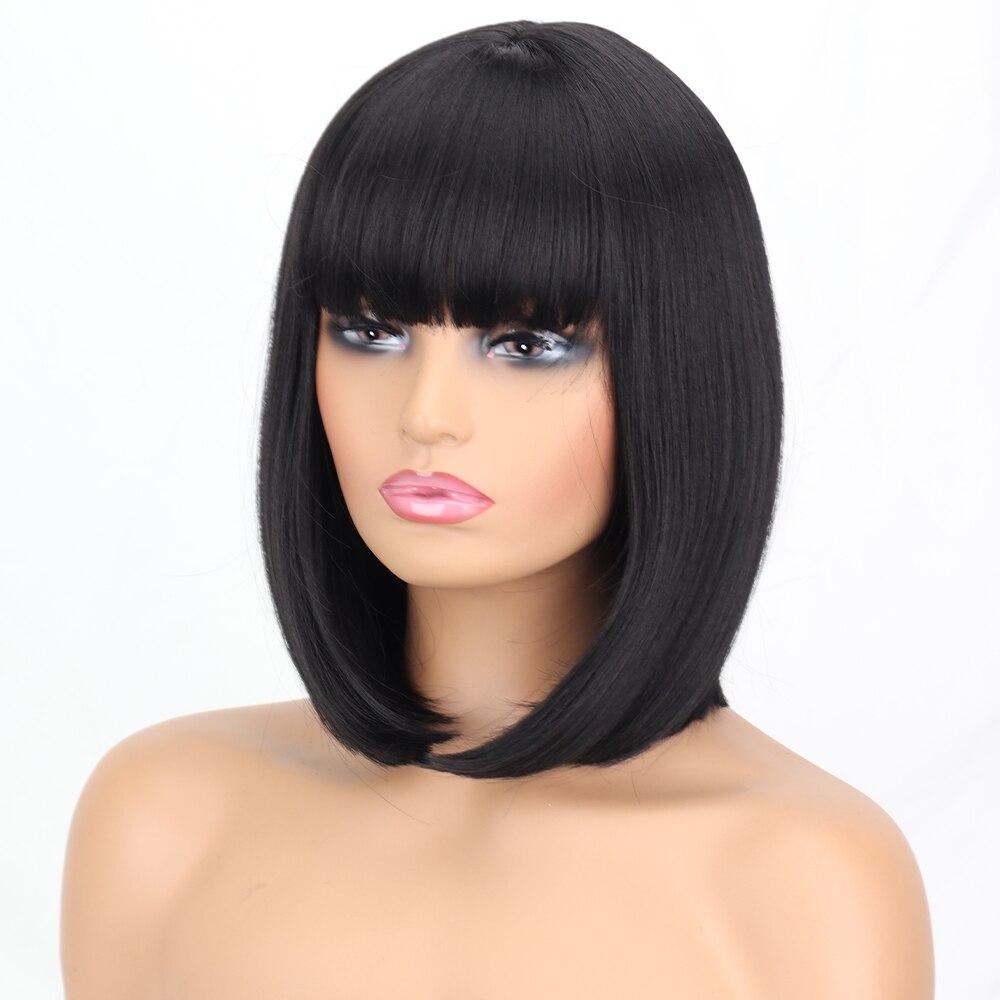 LISI HAIR Dámská rovná Bobová paruka délka po ramena s ofinou Syntetické vlákno Přírodní černá Cosplay Bobová paruka na denní nošení