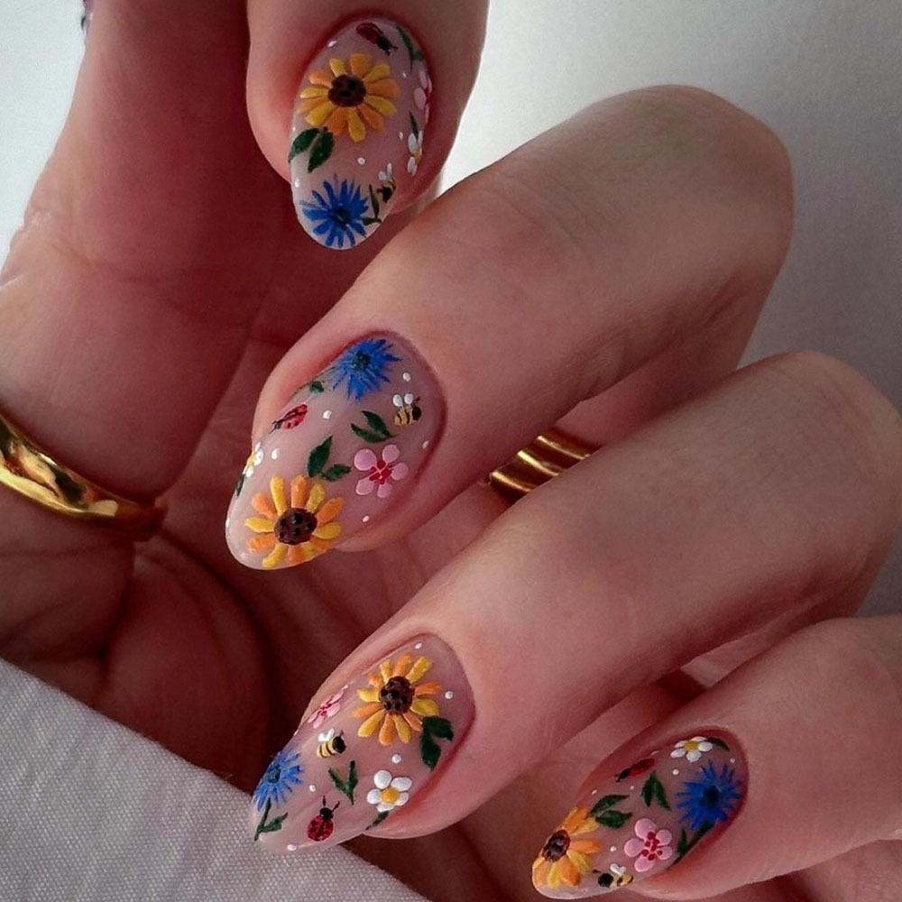 New small fresh ins wind colored sunflower sticker hot-selling Japanese cartoon decoration nail sticker nail sticker
