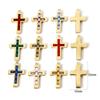 1 Piece Birthstone Cross Earrings Charms 14K Real Gold Plated Stainless Steel Pendant For Necklace DIY Findings 25mm X 15mm