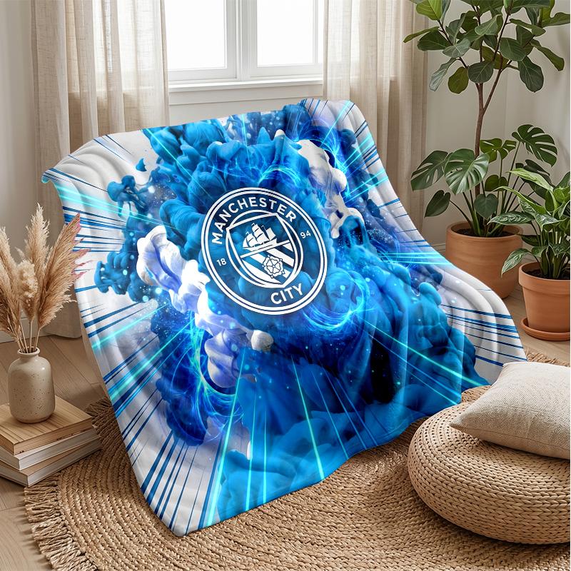 Manchester City Theme Blanket Soft Flannel Blanket Plush Throw Blanket Cozy Sofa Bed Blanket for Home Decor