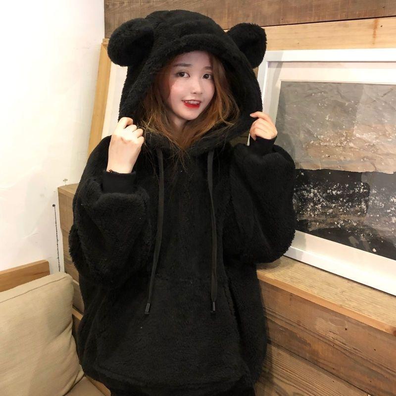 Winter Lamb Plush Coat Women's Teddy Bear Hoodie Women's Loose Jacket Women's College Style with Thickened Fleece