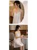 Court Style Lace Camisole Nightgown with Bra Pads - Sexy Cotton Long Sleep Dress for Women