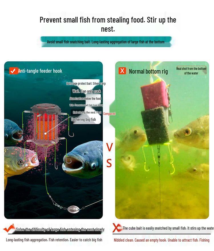 Silver Carp & Bighead Anti-Bottom Bait Cage Hook with Buoyant Flip-Plate for Grass Carp Bottom Fishing