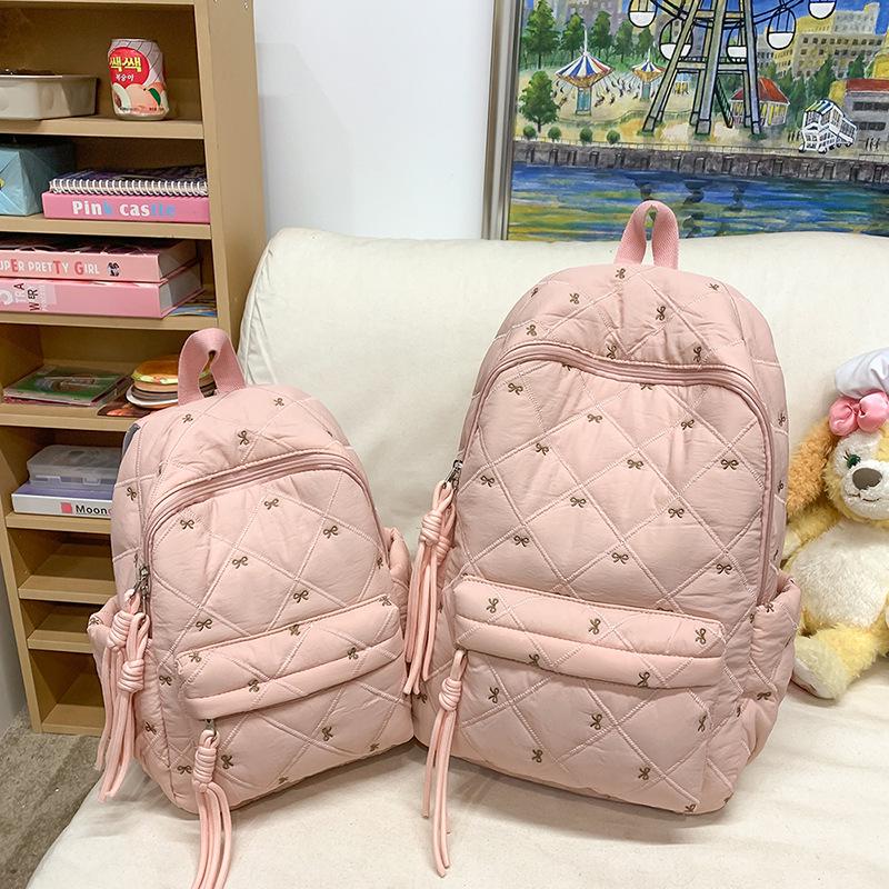 Korean-style Large Capacity Backpack with Cute Bow Embroidery for Female College Students