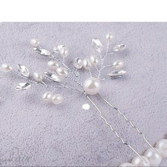 Handgefertigter Brautschmuck für den Kopf: Perlen- & Strass-Haarnadel für Hochzeitskleid