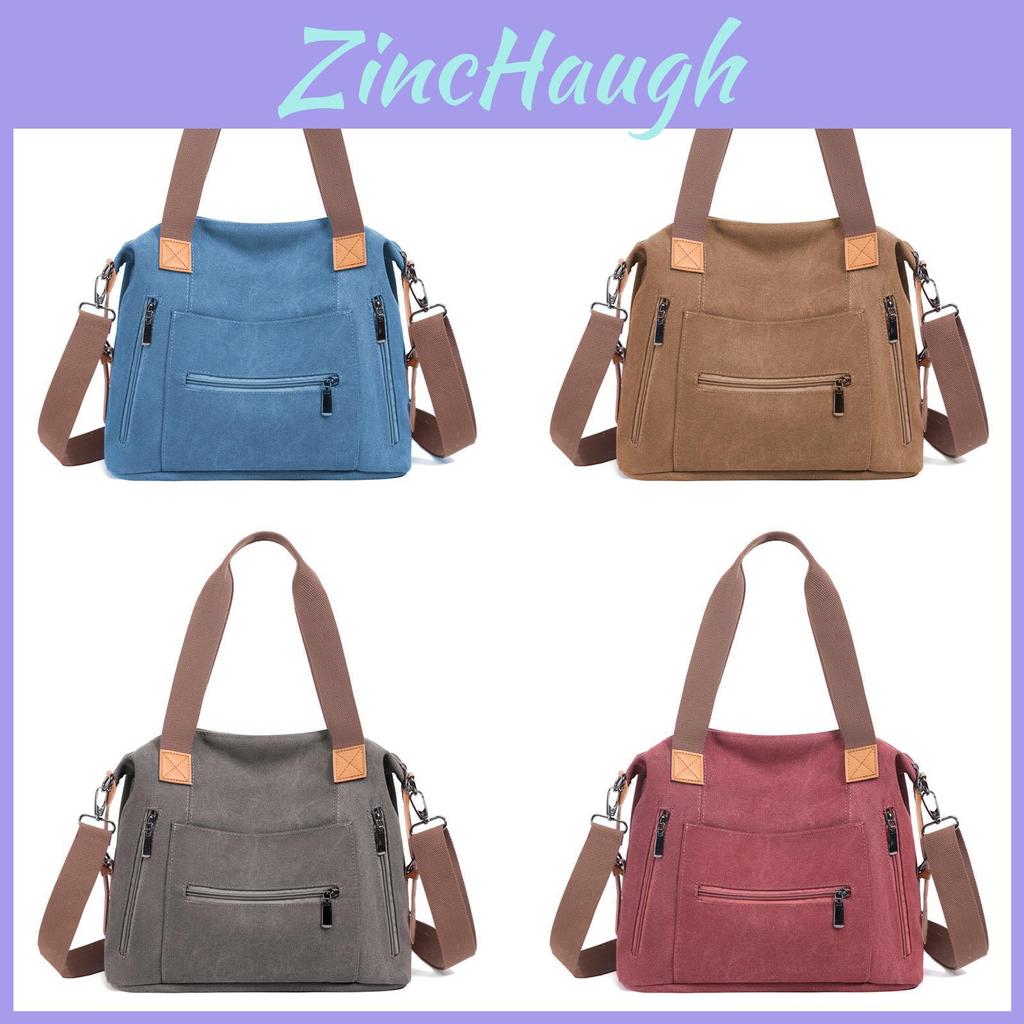 Canvas Tote Bag For Women Large Capacity Shoulder Handbag With Zipper Closure For Travel And Casual Use