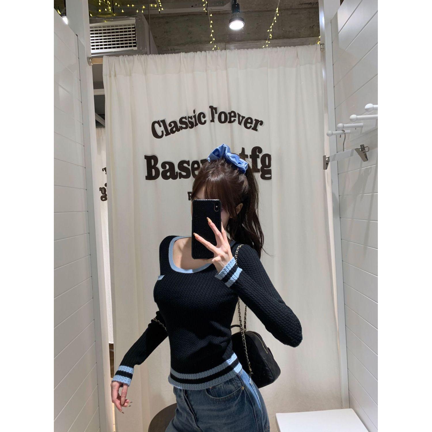 

Soft Textured Color Block Crew Neck Knit Pullover - Women s Casual Slim Fit Top One Size