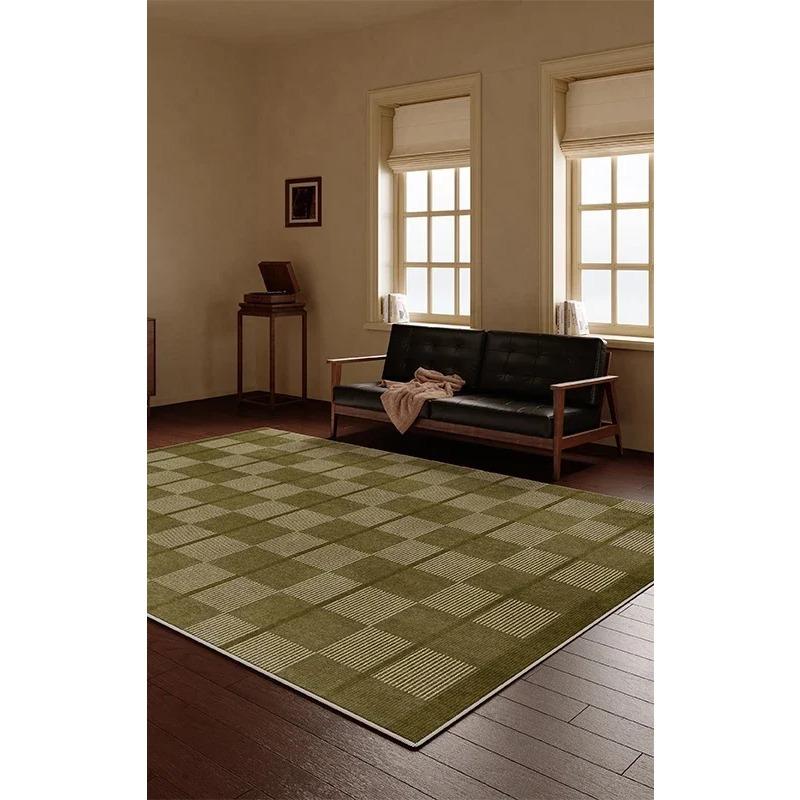 Green Striped Grid Area Rug Art Decor Living Room Carpet Soft Firm Coffee Table Mat Non-Slip Soundproof Cloakroom Floor Rug
