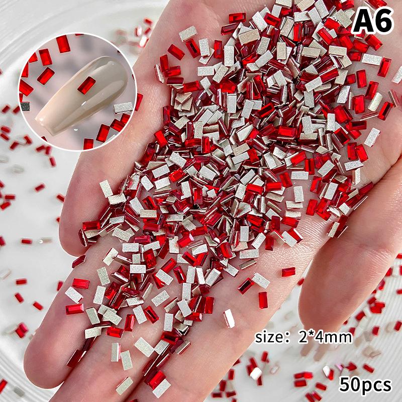 50Pcs Mini Chinese Big Red Flatback Diamonds Star Square Glass Nail Art Rhinestones Decorations Manicure Glitter Ornaments
