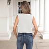 Womens Knit Open Front Cardigan With Embroidered Floral Detail V-Neck Sleeveless Tie-Up Cropped Top