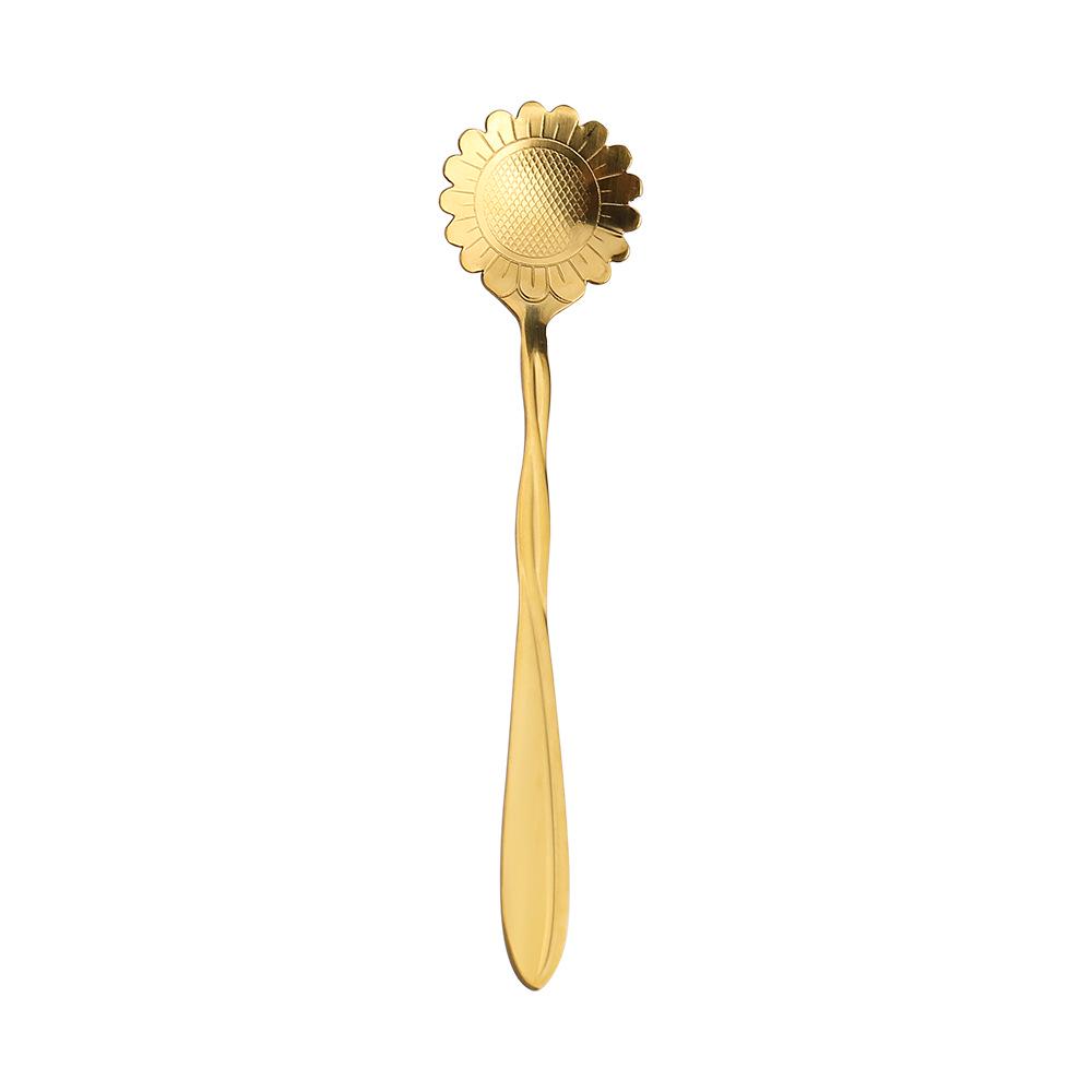 Gold Plated Christmas Flower Mixing Spoon - Japanese Stainless Steel Coffee Stirrer with Custom Logo Option.