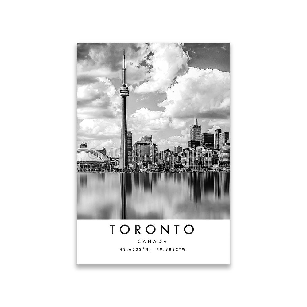 Toronto Travel Print Black and White Travel Poster Toronto Canada Minimalist Travel Poster Most Popular CN Tower Canvas Painting 21X30CMNo Framed