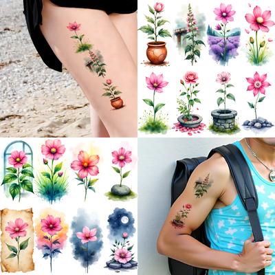 9pcs Temporary Tattoo Watercolor Flowers Waterproof Long-lasting Body Stickers Flower Art Temporary Tattoo Stickers For Arms