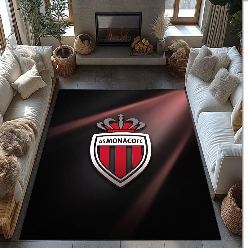 Monaco FC Soccer Football Pattern Soft Area Rug Non Slip Indoor Floor Carpet Sports Decor Mat for Bedroom