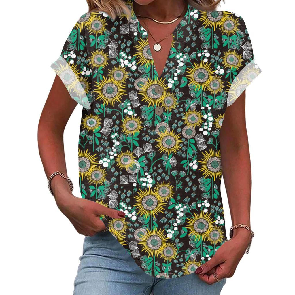 Linen Tops For Women Summer V Neck Short Sleeve Length Sleeve Womens Tops Casual Loose Fit Blouses