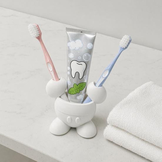 Toothbrush Holder, 3D Printed Durable PLA Storage Rack, Partitioned Storage Design, Cartoon Shape Compact Bathroom Organizer