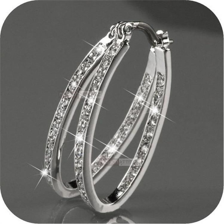 Squisiti Orecchini da Donna in Argento Sterling 925 Placcato Oro Gemma Naturale Diamante Orecchini a Cerchio Gioielli Matrimonio Fidanzamento