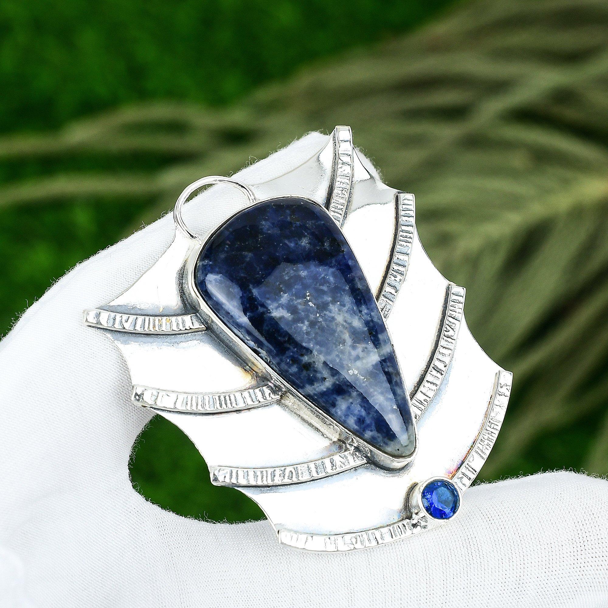 

Easter Deal Sodalite Gemstone Blue Topaz 925 Silver Wedding Boho Bezel Pendant