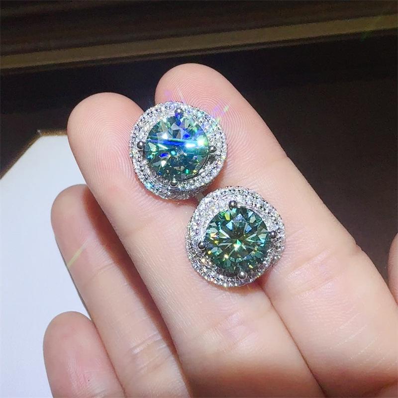 6 Carat Green Moissanite Stud Earrings - Luxury Women s Fashionable Large Carat Dangle Earrings