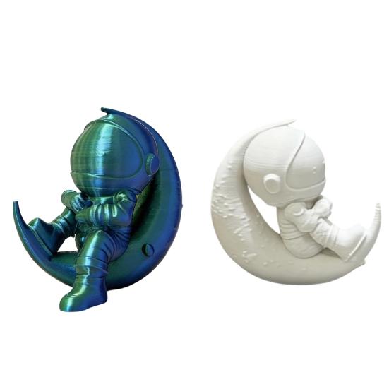 Yousheng 3D Printed Moon Astronaut Figurine, Sitting on Crescent Moon Spaceman Statue, Astronaut Desktop Decoration for Home