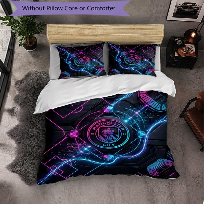 Set Lenzuola Manchester City Modello 3 Pezzi Morbida Copripiumino in Microfibra con Federe per Camera da Letto