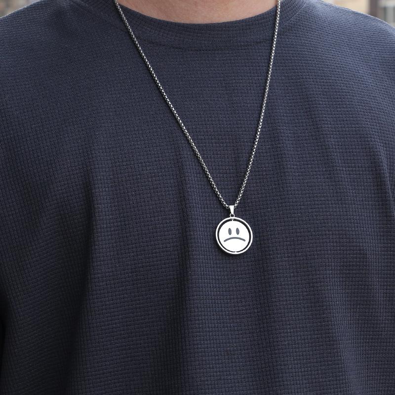 Unisex Hip Hop Double-Sided Smiley Face Pendant Necklace