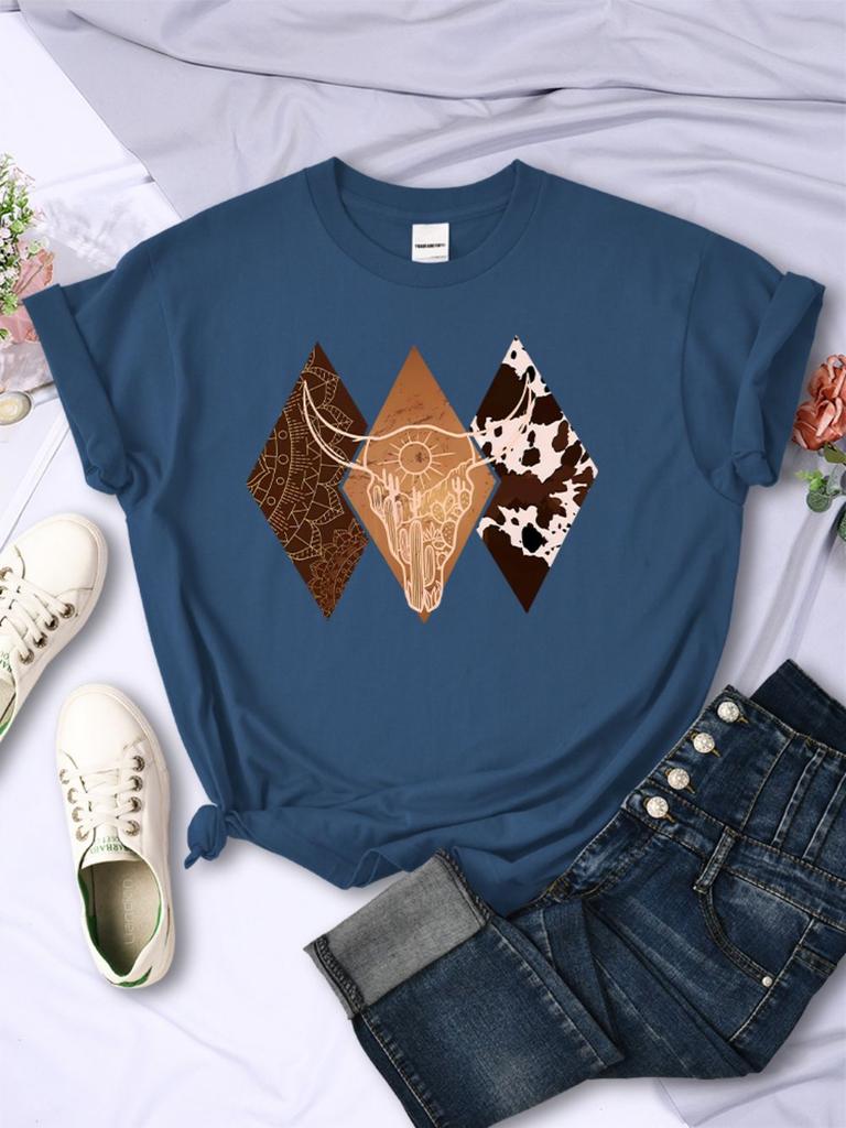 Kawaii Woman TShirts Cowboy Style Pattern Printed Short Sleeve Breathable ONeck Soft Tee Shirts Summer Street Female Clothes