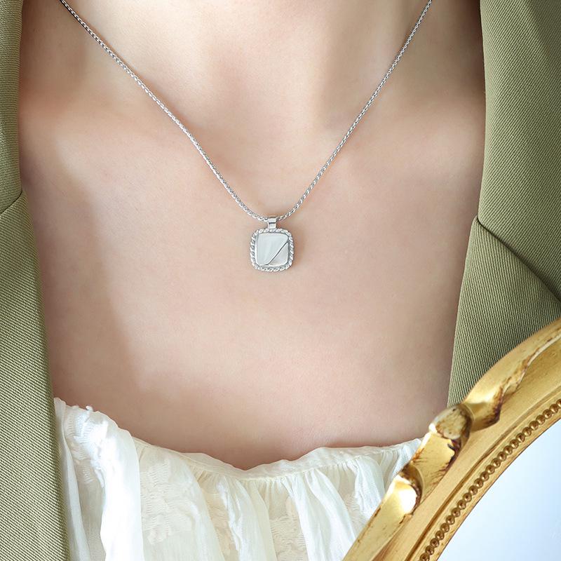 

French-Style Square Lace Pendant Necklace in 18k Gold Titanium Steel – Women s Jewelry, Non-Fading