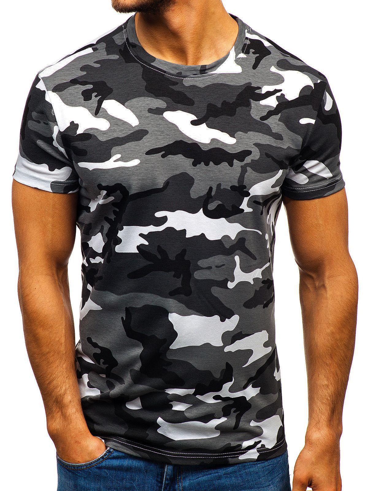 2025 Men s Camouflage 3D Digital Print Round Neck Short-Sleeve T-shirt M серый