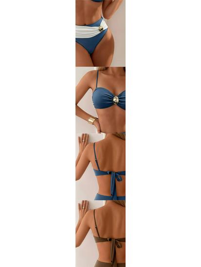 2025 Strappy Color Block Bikini - Sexy European & American Swimwear for Women
