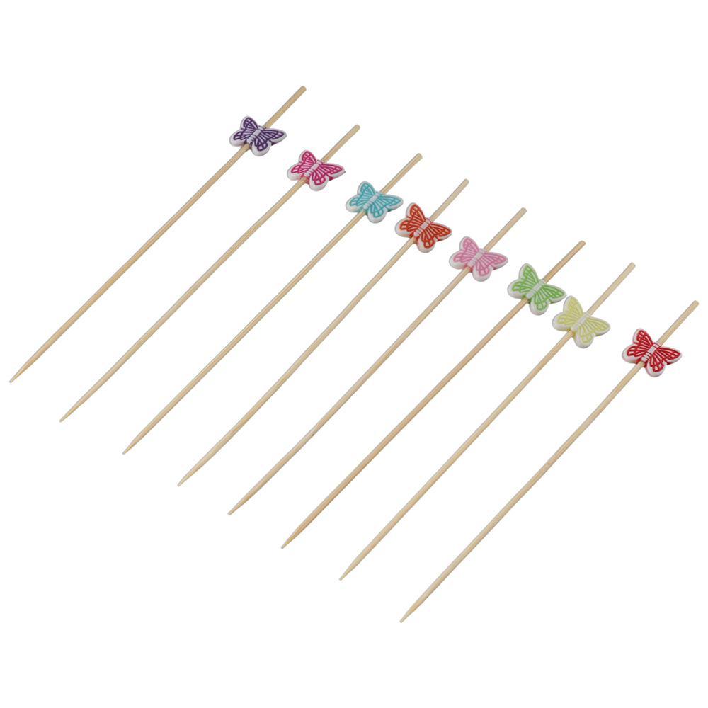 300 pcs Disposable Fruit Swab 4.7 Inch Cocktail Pick Durable Bamboo Butterfly Fruit Skewer  Fruit