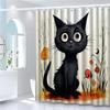 Cute Black Cat with Halloween Pumpkins Shower Curtain, Waterproof Fabric for Festive Bathroom Decor, Perfect for Cat Lovers
