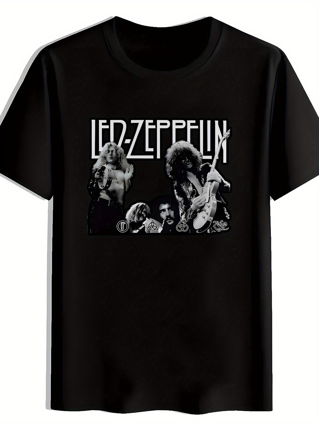 Футболка LED-ZEPPELIN Графическая - Черная с коротким рукавом, с круглым вырезом, с портретами участников группы XXL