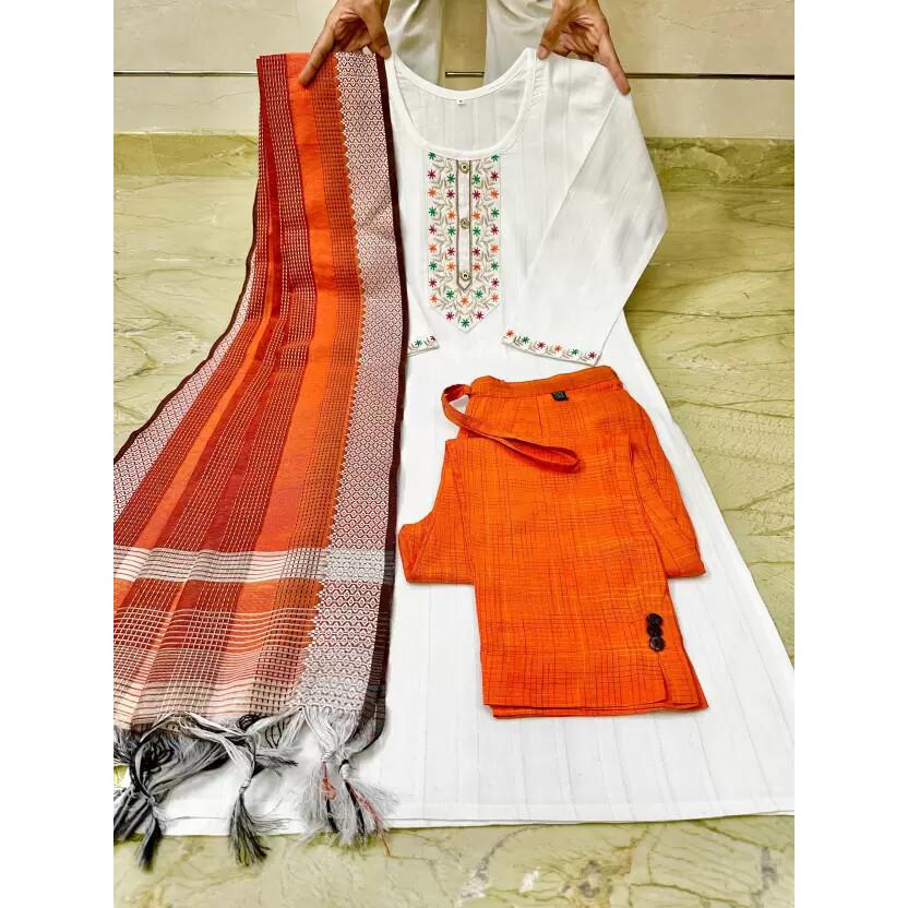 Bollywood Cotton Kurta Pant Dupatta Set Women Designer Salwar Kameez Kurti Dress GF-046351