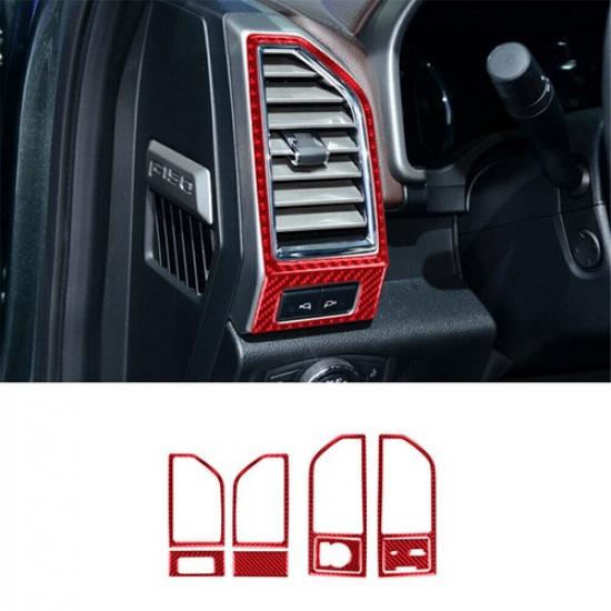 Red Carbon Fiber Interior Center Dash Air Vent Trim Cover for Ford F-150 2015-17