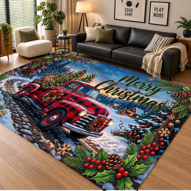 Christmas Theme Floor Carpet, Soft Area Rug, Xmas Indoor Home Holiday Decoration