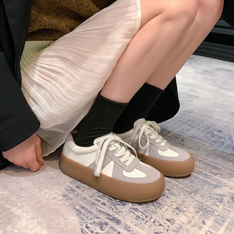 Leather platform women's new muffin versatile little white shoes heightening sports and leisure board shoes retro