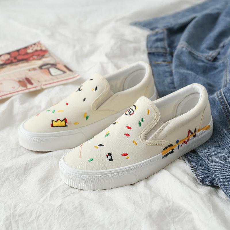 Jiaben Summer Graffiti One-pedal Canvas Shoes Women's Little White Shoes Versatile Women's Board Shoes
