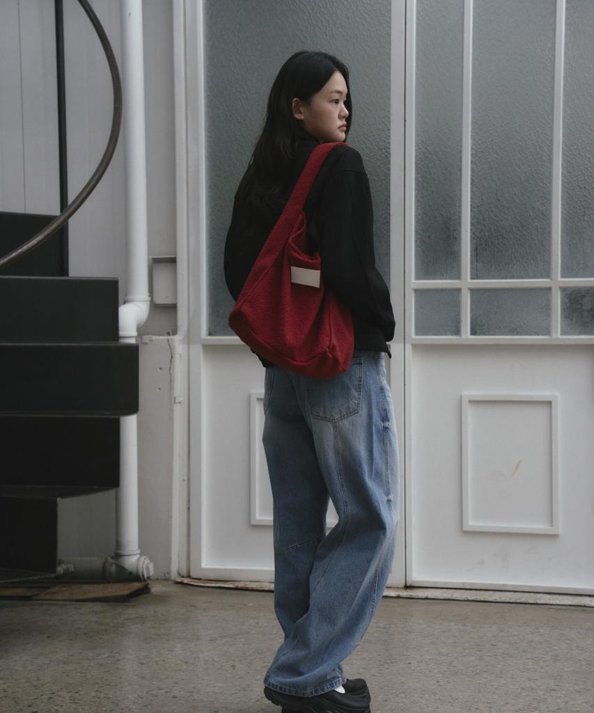The Green Lab Boucle Wool Pouch Shoulder Bag Set [Coral Red]