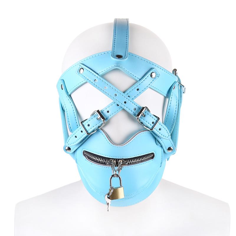 PU Leather Head Hood Harness Lockable Mouth Zipper Mask Padlock  Sex Toys  Bondage Headgear Slave Restraint Adult Game