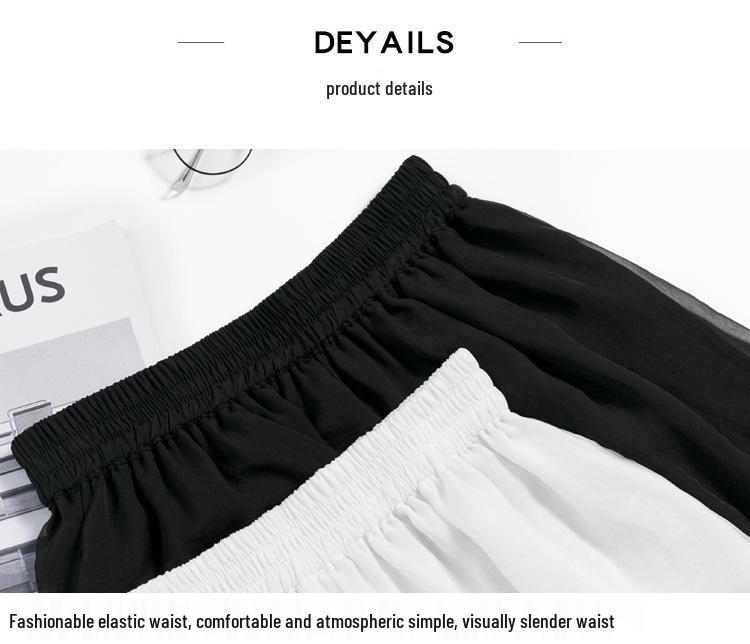 Women's Double-Layer Chiffon Wide-Leg Pants - Summer 2025, Elastic Waist, Casual, Slimming Nine-Point Length