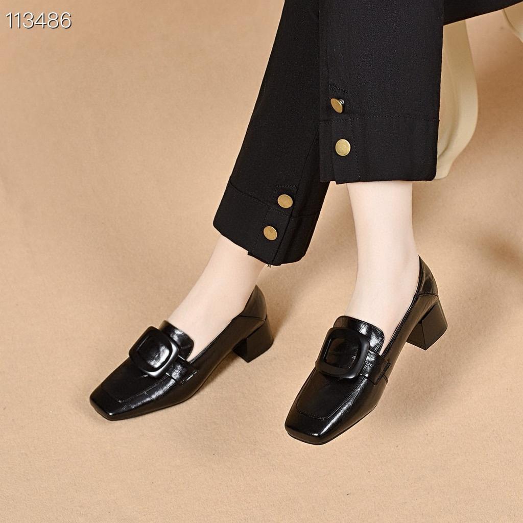 Scarpe da donna in pelle retrò britanniche, nuove, a punta quadrata, a tacco basso, a mocassino, con suola morbida