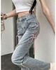 Women's 2024 Split Flare Jeans with Strap Design - American Style, Spring & Fall Casuals