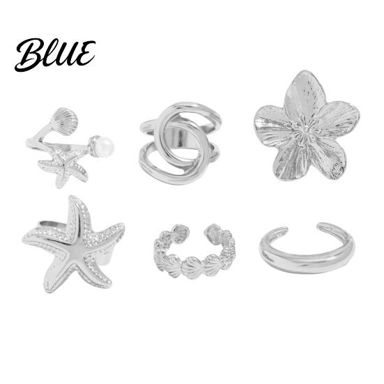 Vintage Style Alloy Rings Ocean Theme Set Adjustable Stackable Finger