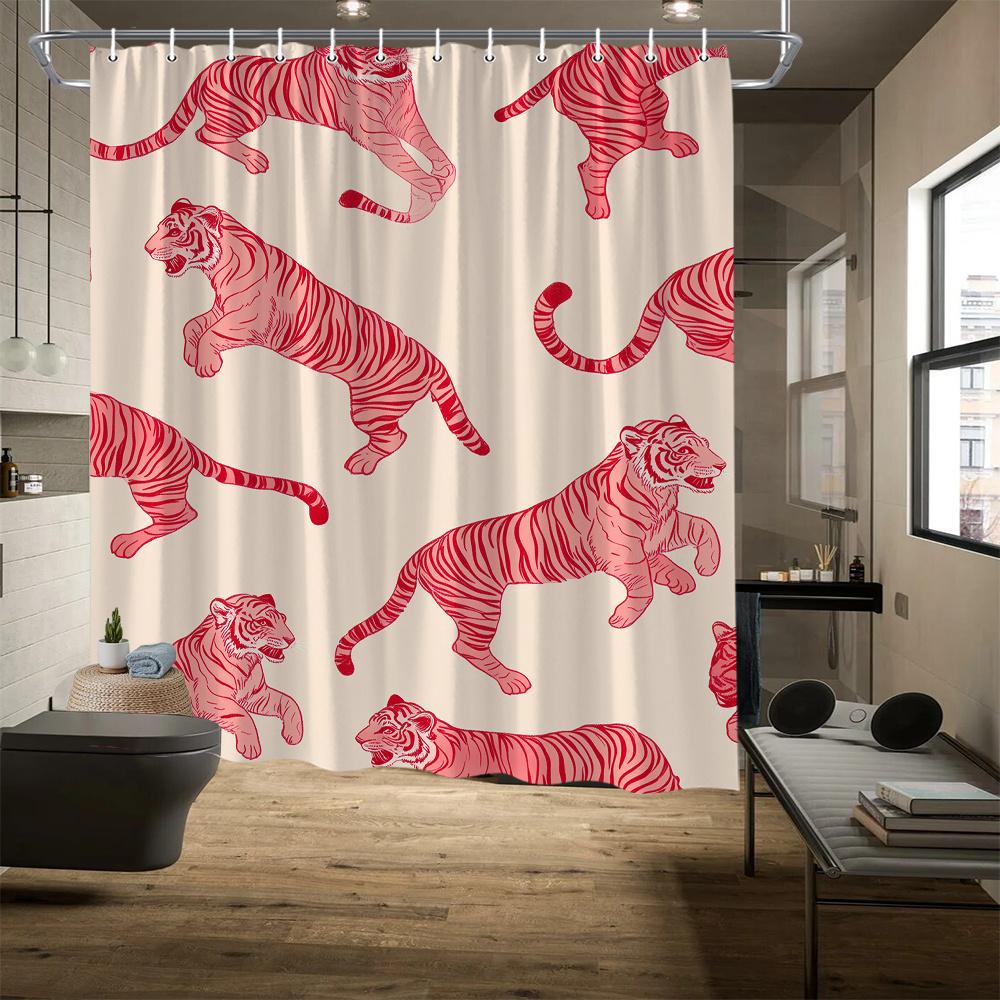 VIKAMA Fashion Pink Tiger Shower Curtain, Bathroom Waterproof and Mold-Resistant Curtain, Room Divider Curtain, Home Decoration