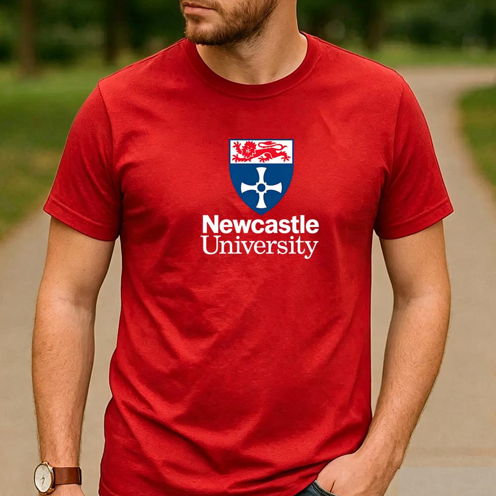 Vintage Newcastle University Lion Shield Crest Logo Cotton Graphic T Shirt Unisex Short Sleeve Alumni Holiday Gift Top