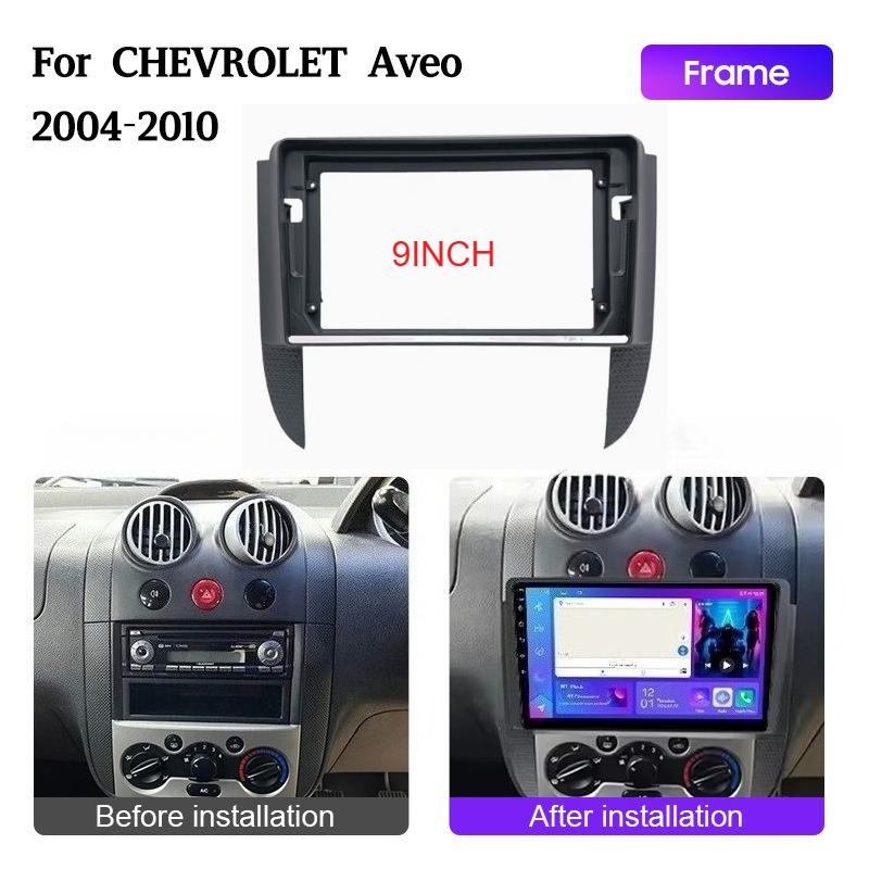 9 inç Chevrolet Aveo 2004 - 2010 için 2 Din Araba CD DVD Çerçeve Panel Radyo Çalar Ses Montaj Adaptörü Gösterge Paneli Trim Kitleri