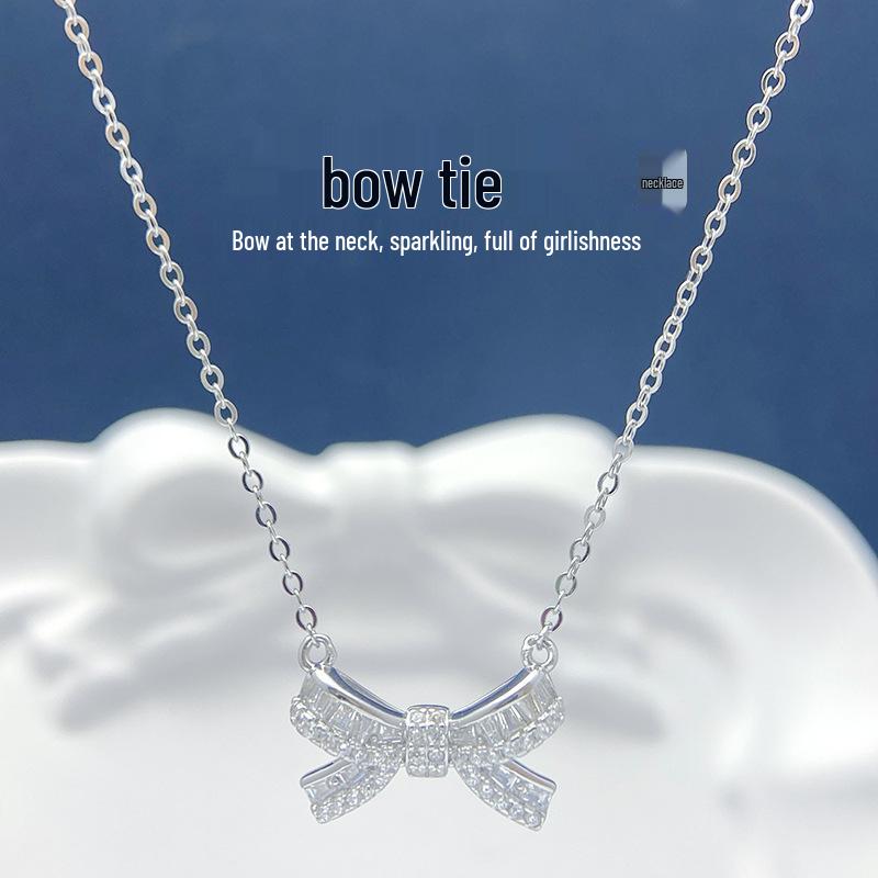 S925 Sterling Silver Bow Pendant Necklace - Versatile Clavicle Chain for Qixi Valentine's Day Gift