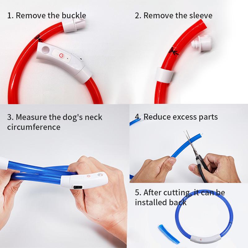 USB Rechargeable LED Fiber Optic Collar for Pets Luminous Anti-Lost Dog Accessory Outdoor Light Collar